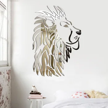 

Acrylic home decoration Lion head Mirror wall sticker custom made 3d stickers 450mmX310mm mirror self-adhesive wallsticker