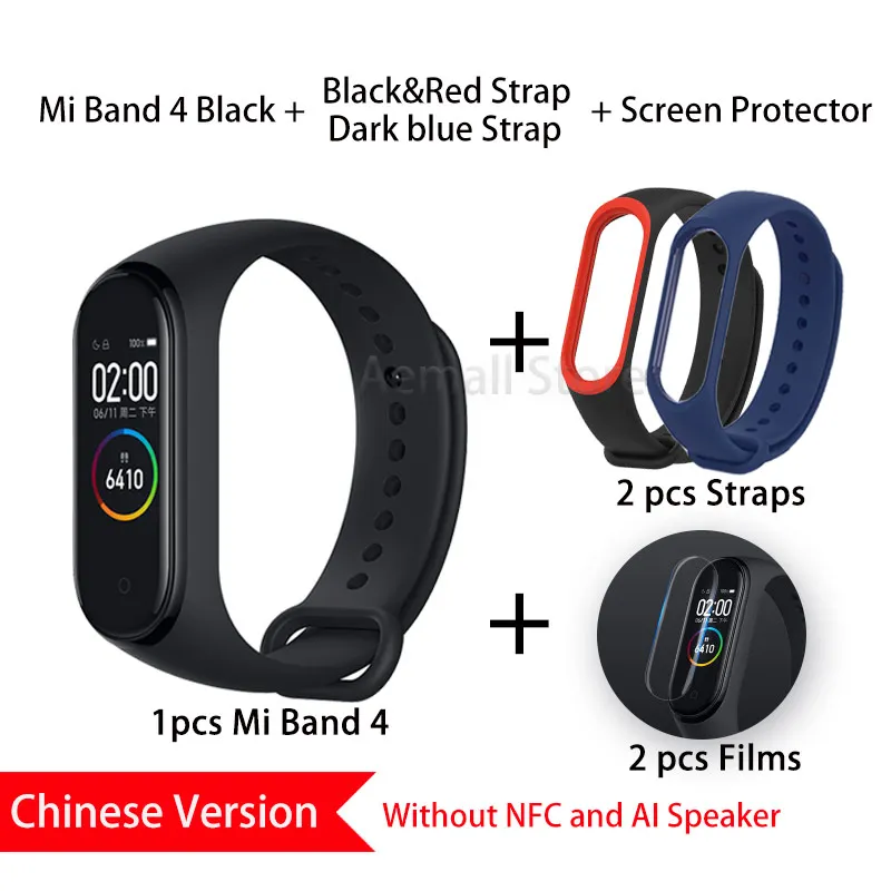 CNBlackredDarkblue Xiaomi Mi группа 4 смарт-браслет Цвет Экран активно-матричные осид сердечного ритма Водонепроницаемый спортивные Фитнес Bluetooth гарнитура глобальная версия - Цвет: CNBlackredDarkblue