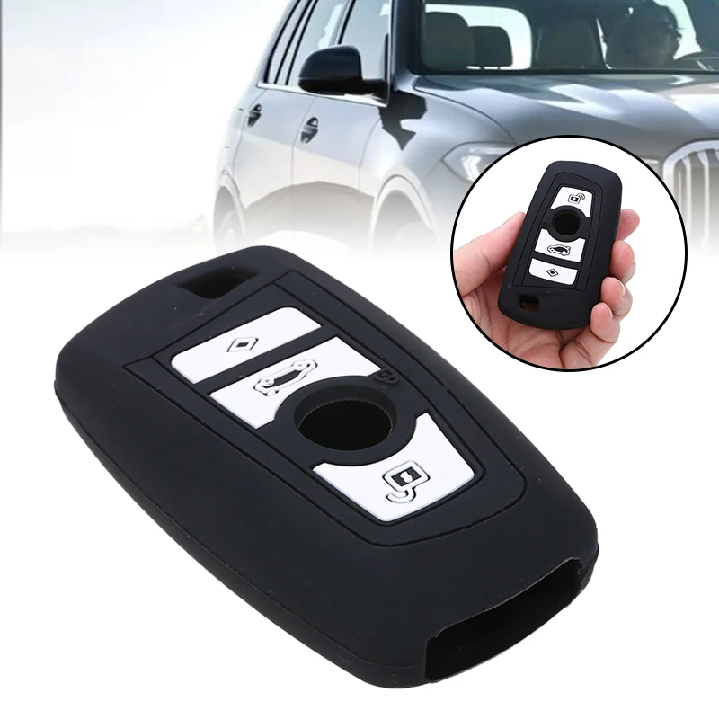 cheap For BMW 1pc Black Silicone Remote Key Fob Case Cover Universal 1 2 3 5 7 Series F10 F20 F30
