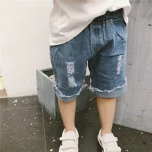 Летние мужские и женские детские джинсы, Детские Универсальные джинсовые шорты с дырками, Детские повседневные шорты