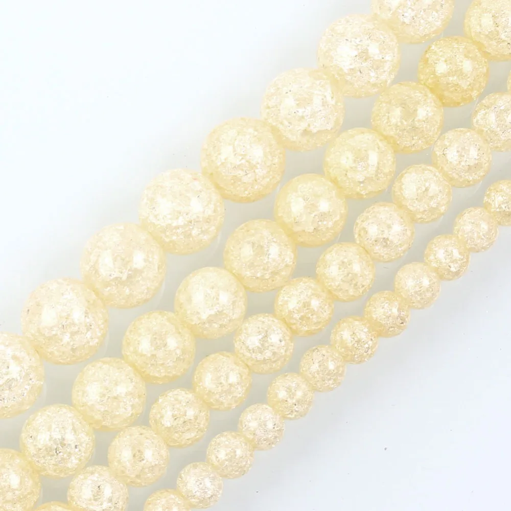 15&quotStrand Light Yellow Round Cracked Crystal Stone Beads Loose Spacer For Jewelry Making Bracelet Neck 6-12mm | Украшения и