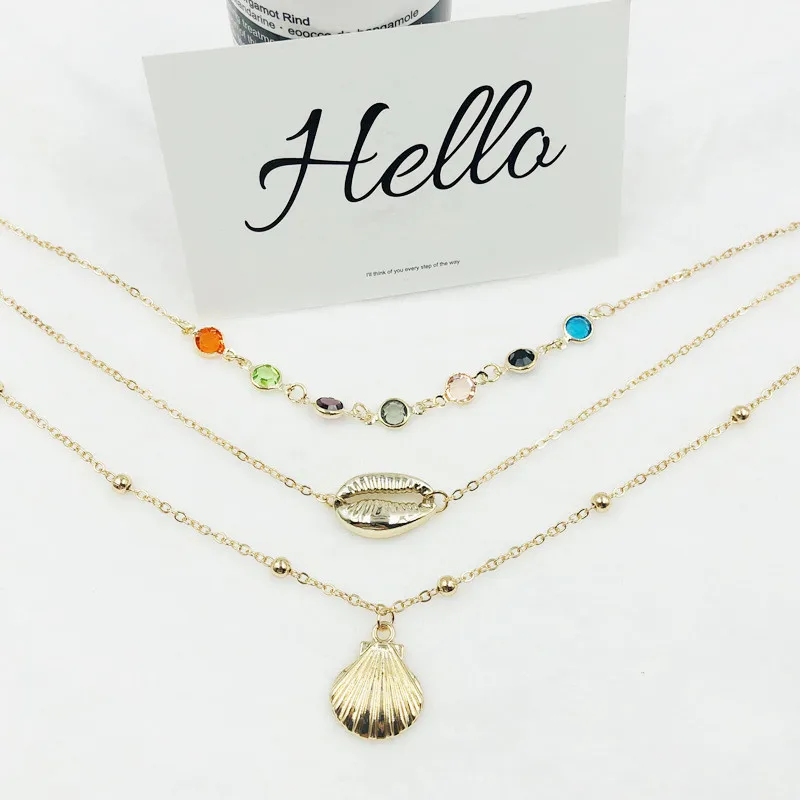 

Europe And America Popular Fashion Hot Selling Color hao shi Crystal Multistory Necklace Beach Shell Combination Necklace