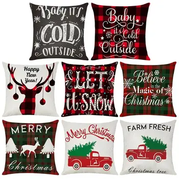 

Christmas Cushion Cover 45x45 Merry Christmas Printed Polyester Decorative Pillows Sofa Home Decoration Pillowcase