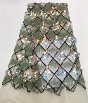 

2020 big shining sequin Modern design French net lace fabric African sequins lace embroidery tulle lace fabric for party dress