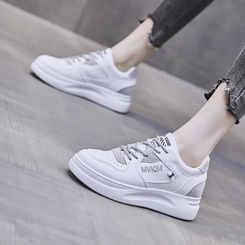 Spirng-Zapatillas de Skate para mujer, zapatos transpirables de punta redonda, de retales, color blanco
