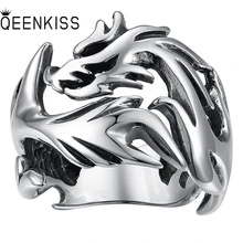 QEENKISS RG6704 Fine Jewelry Wholesale Fashion Male Man Birthday Wedding Gift Retro Flame Dragon 925 Sterling Silver Open Ring
