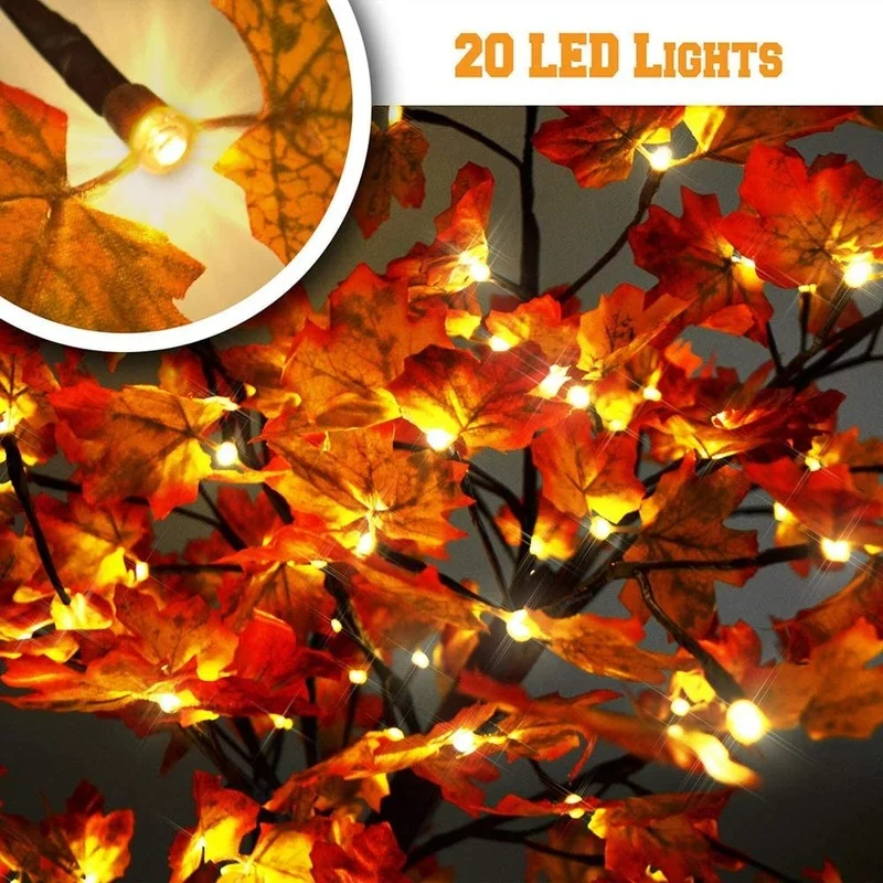 Ação de Graças Dia das Bruxas Maple Leaf Ramo Nova Quarto Casa Atmosfera Decoração Simulação Árvore Led Luz 7 atmosfera decoração simulação maple árvore luz