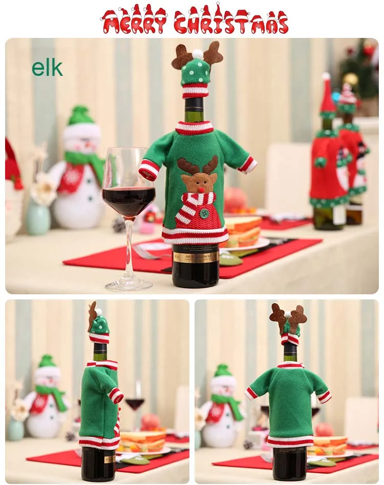 Elk bottle set Мультфильм Санта Клаус Одежда для бутылок набор ткань вышивка Рождественские украшения Рождественские вечерние сумка для посуды рождественское красное вино Бо - Цвет: Elk bottle set