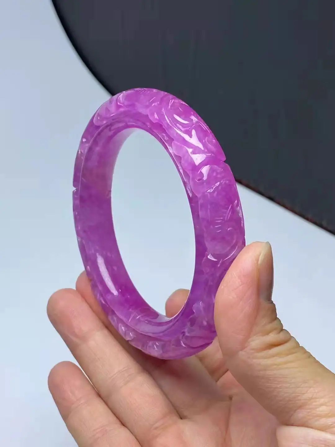 

Natural Myanmar purple green jade bangles hollow handcarved flower jadeite jade bracelet emerald jade bracelets jade jewelry