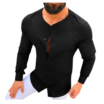 

2019 New Sexy Shirts Men Long Sleeves Blouse Autumn Fashion Casual linen shirts men Cool Clothing Slim Fit Tees Tops Male
