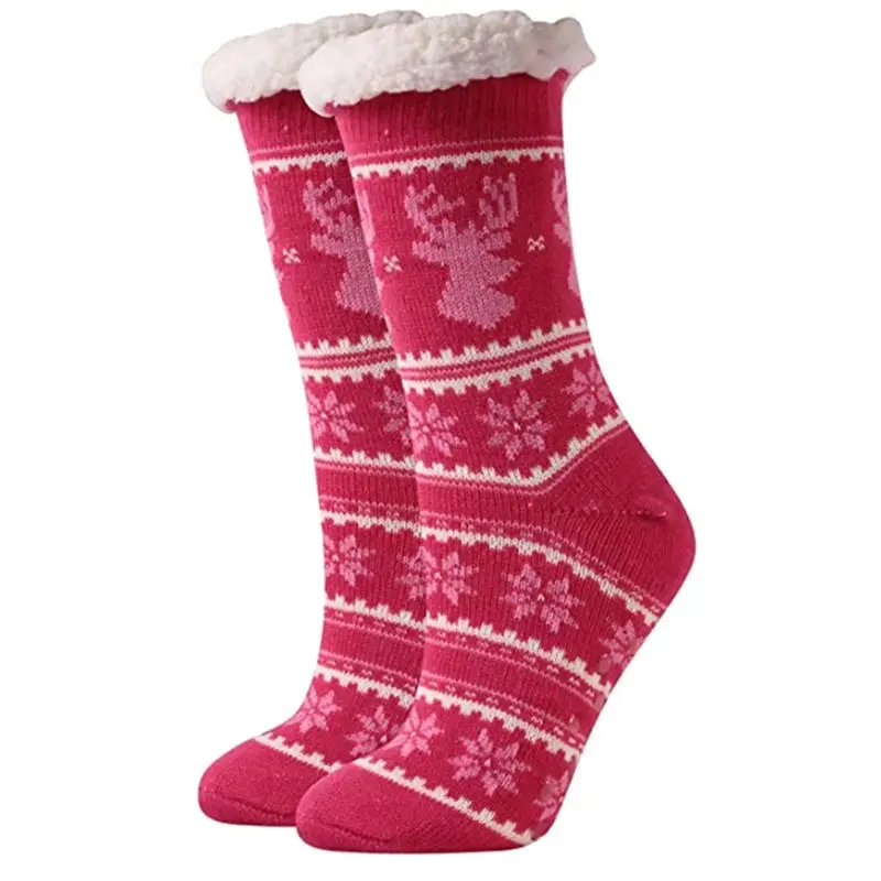 

Christmas Long Carpet Socks Home Floor Slipper Sock Winter Woman Anti-Skid Warm Plus Velvet Lined Socks