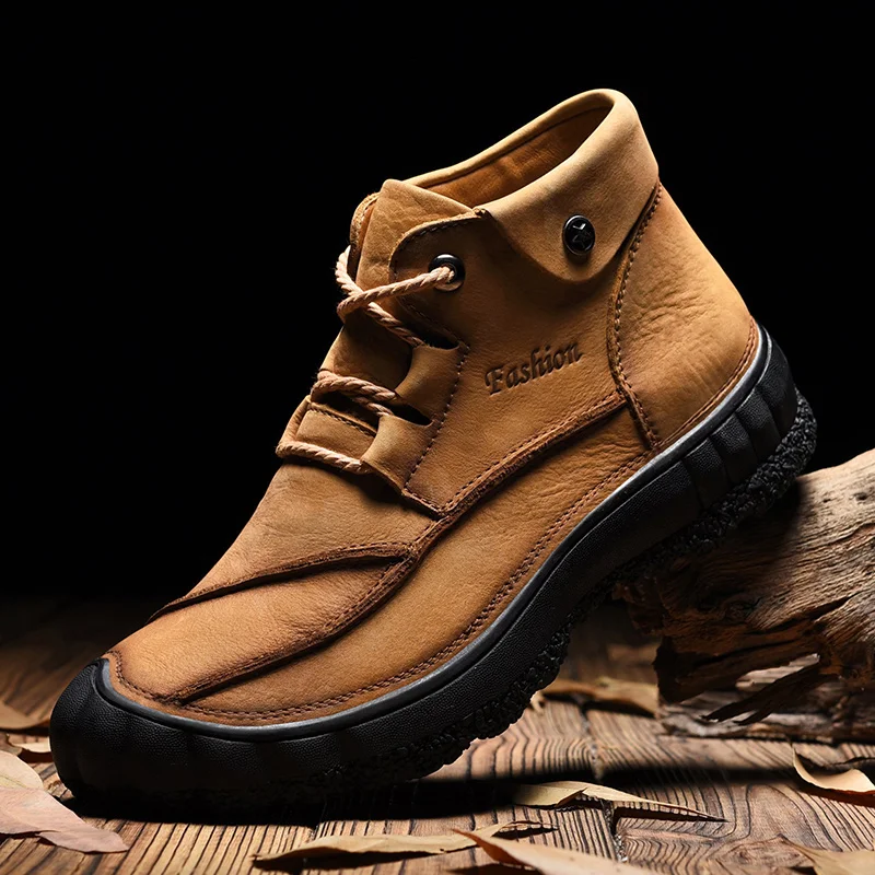 

Chiang Men Waterproof Hiking Ankle Boots Large-Size Chelsea Warm Cowboy Lether Sneakers For Winter Outdoor Sports Work Shoes