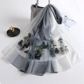 

2019 new brand women scarf fashion hollow Embroidery silk scarves lady shawls and wraps spring summer sunscreen beach stoles