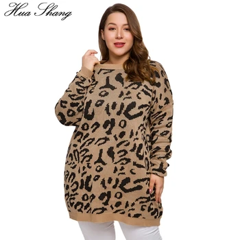 

Leopard Casual Sweater Woman Autumn 2019 Winter Long Sleeve Knitted Loose Oversized Plus Size Long Sweaters Women Pullovers