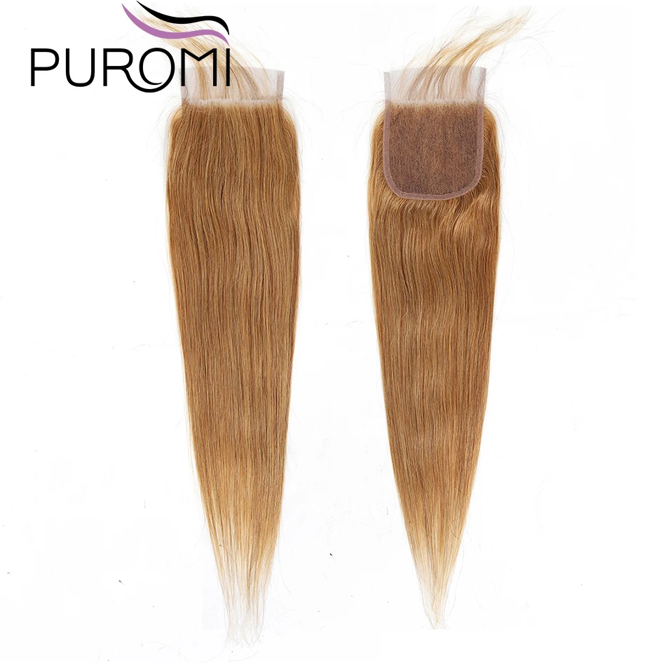 Puromi прямые волосы с закрытием Cheuveux humaine медовый блонд пряди с закрытием перуанские волосы 3 пряди не Реми