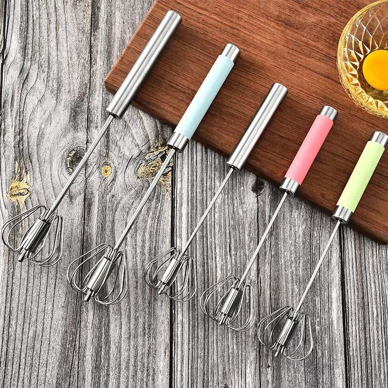 Semi-automatic mixer stainless steel whisk Hand manual Self Turning milk Frother Foamer Egg Beater Tools kitchen Cooking gadgets