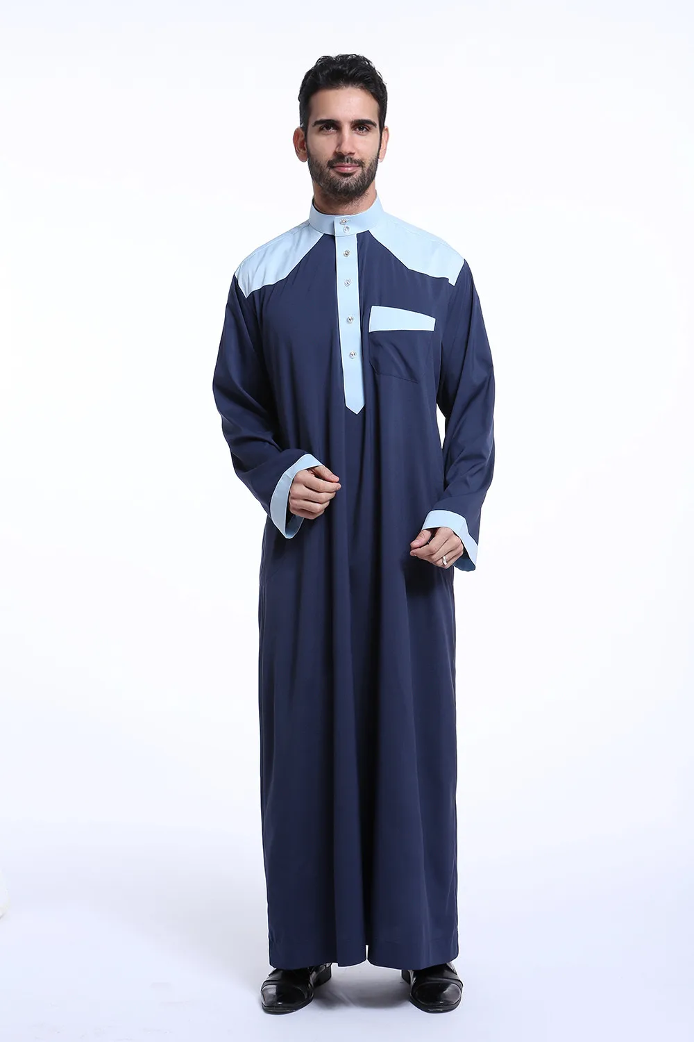 Navy Blue Модные мужские халаты мусульманская одежда с длинными рукавами вышивка арабские Дубаи индийские Ближний Восток исламский человек джубба Тобе плюс размер 3XL - Цвет: Navy Blue
