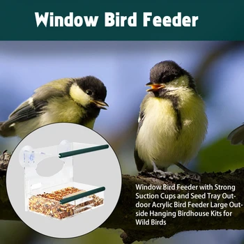 

2020 New Clear Glass Window Viewing Bird Feeder Hotel Table Seed Peanut Hanging Suction Alimentador Adsorption House Type
