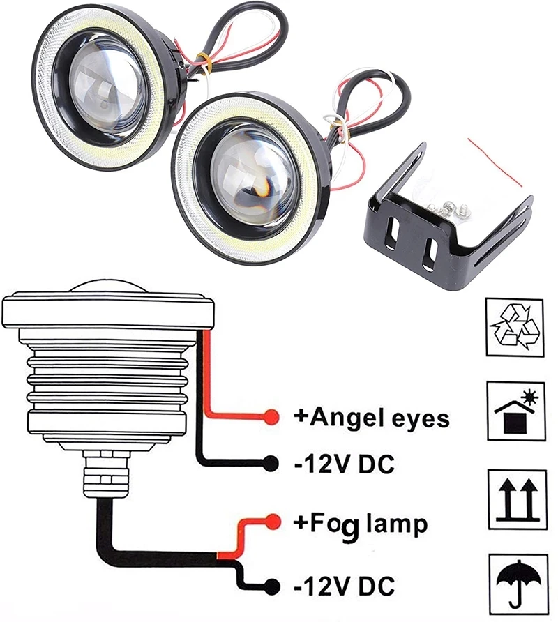 2pcs 12V Universal COB LED DRL Driving Lights White Blue Pink Yellow Green Red Angel Eyes Fog Lamp 3.0