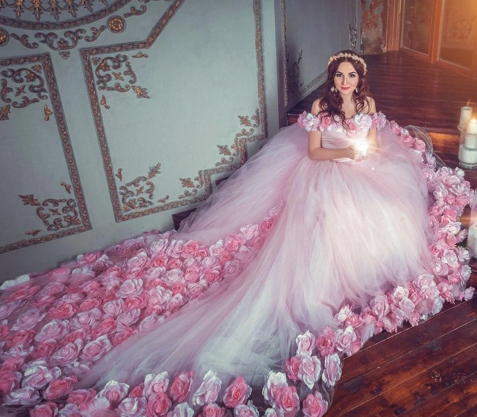 Vestido de novia Rosa Floral, con flores 3D, glamurosos, sin hombros, con  cordones, 2021|Vestidos de novia| - AliExpress
