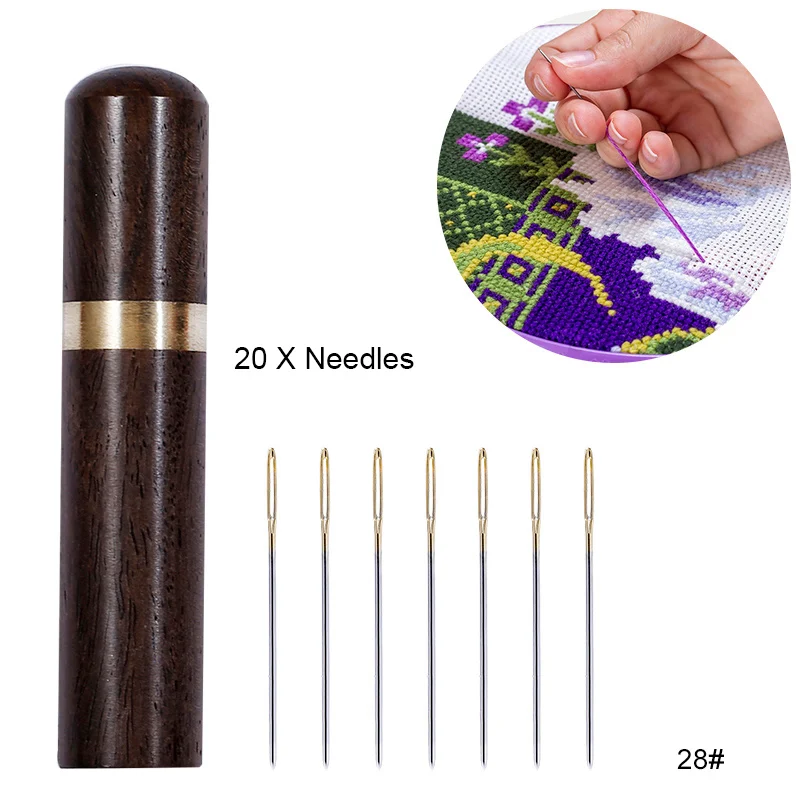 Cross stitch Size28 LMDZ 20 шт. ручные швейные иглы из нержавеющей стали вышивка крест шовная игла большой глаз пряжа швейная игла с бутылкой из черного дерева - Цвет: Cross stitch Size28