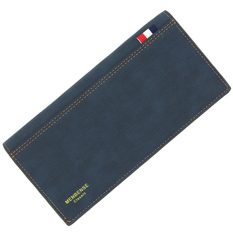 Navy Blue Длинный мужской кошелек из матовой кожи в винтажном стиле, тройной клатч, кошельки для мужчин, повседневные деловые сумки для денег на молнии, кошелек с карманом для монет - Цвет: Navy Blue