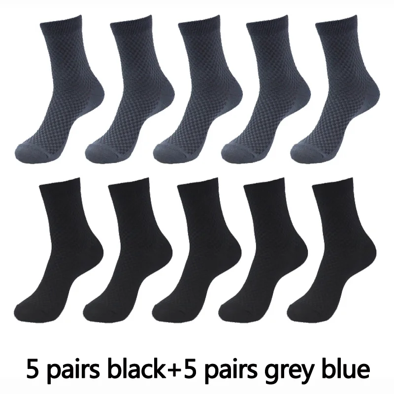5black 5grey blue 10 пар, высокое качество, бамбуковое волокно, мужские носки, Бизнес Стиль, дышащие, дезодорант, компрессионные носки, мужские, длинные, большие размеры, евро 38-46 - Цвет: 5black 5grey blue