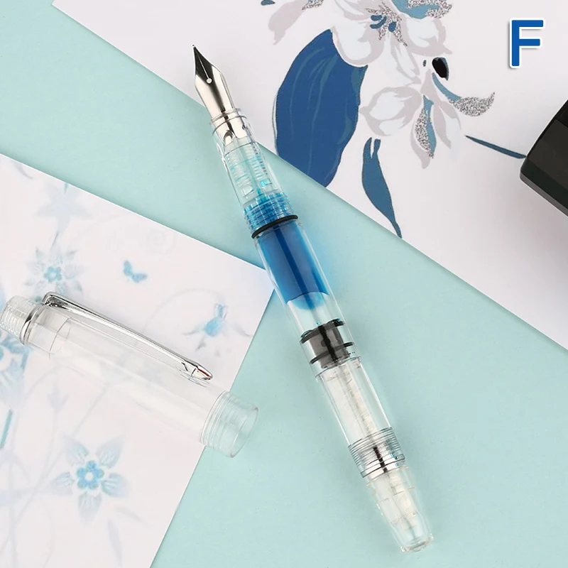 

Transparent Piston Fountain Pen Clear Ink EF F Nib Extra Fine Large Capacity for Office Writing GV99