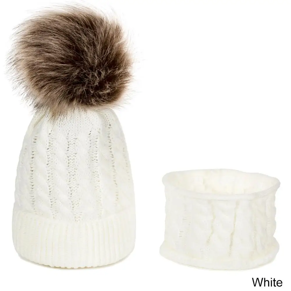 White YEABIU, 2 предмета, модная теплая Новая детская шапка, шарф, костюм для мальчиков и девочек, универсальная зимняя вязаная детская шапка с воротником, аксессуары - Цвет: White