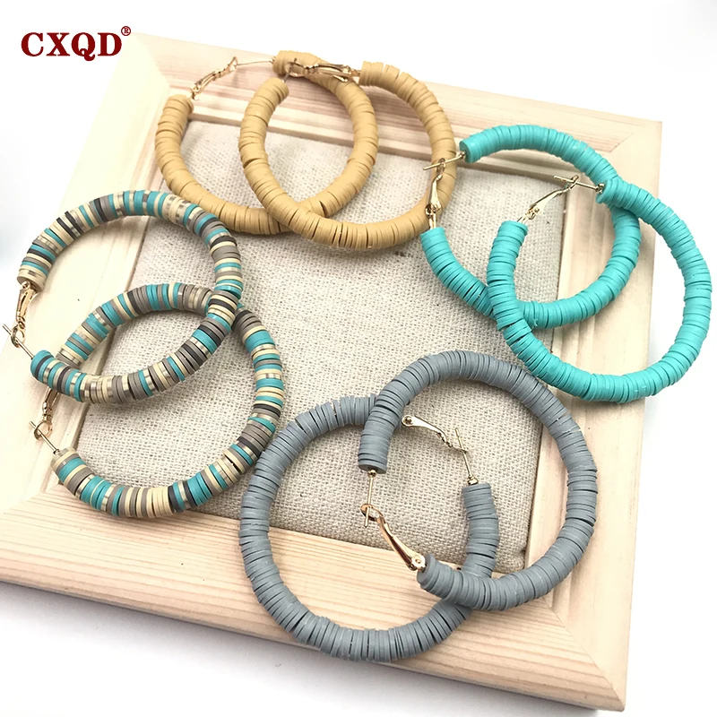 CXQD оригинальные винтажные модные 50 мм большие круглые серьги из полимерной глины для женщин женские