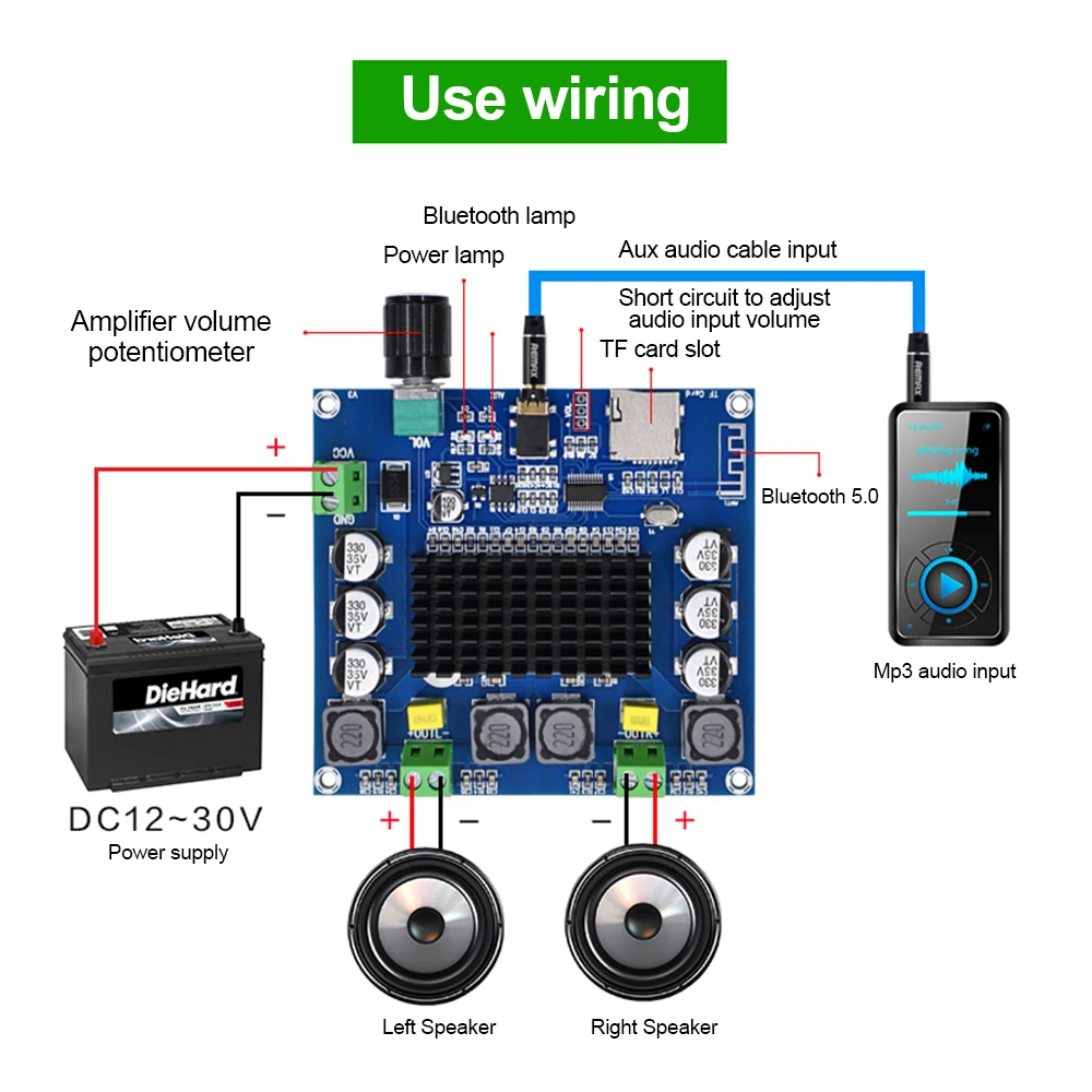 

XH-A105 Bluetooth 5.0 TDA7498 digital amplifier board 2x100W Stereo Audio AMP Module Support AUX board Potentiometer