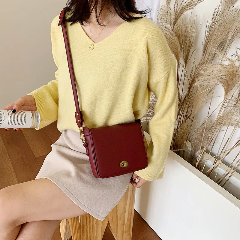 

INS Retro Square Sling Bag Bags2019 Korean-style Fashion Solid Color Mini Shoulder Bag Textured WOMEN'S Bag Fashion