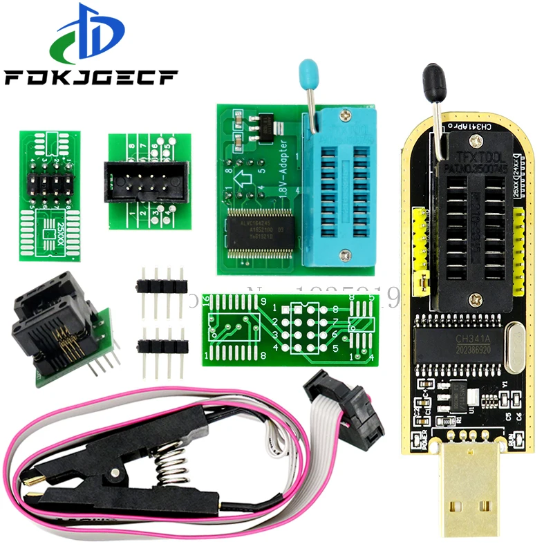 CH341A Programmer adapter+SOIC8 adapter+ SOP8 clip with cable+1.8V adapter CH341A EEPROM Flash BIOS 