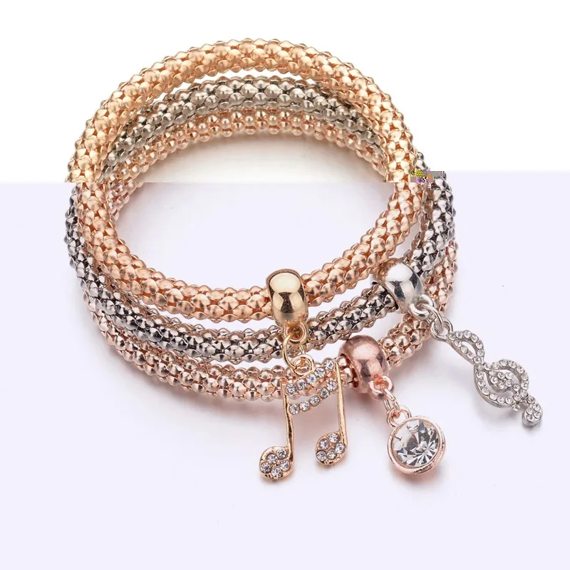 

2016 New Fashion Jewelry Gold Chain Bracelet Bangles Crystal Music Symbol Charm Bracelets For Women BKB157