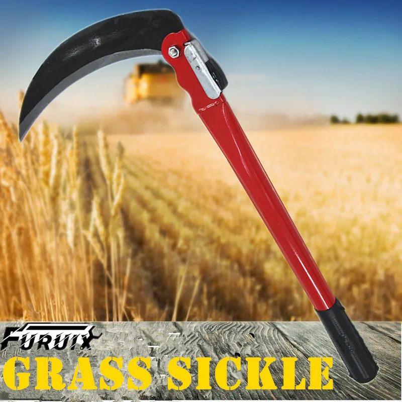 

FURUIX Lightweight Gardening Grass Sickle Manganese Steel Sharp Long Handle Hand Sickle Hand Scythe for Weeding Garden Tool