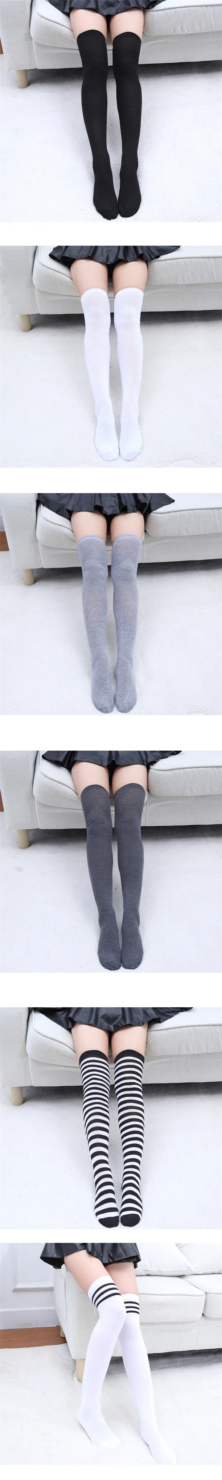 3  Stripe Pattern Socks Wind Knee Sock Knitting Three Bars Black and White Cotton Splicing Women Long Socks Thin Over Knee Sock