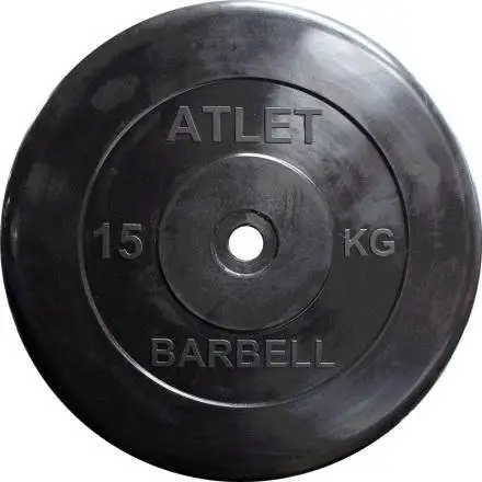 Диск MB Barbell MB-PltB51-15 обрезиненный литой черный 51 мм 15 кг для штанг и разборных