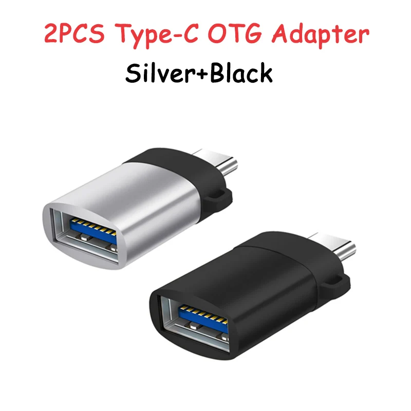 Silver Black 2PCS OTG адаптер Лента C OTG папа тип-c к USB 3,0 Usb C конвертер Тип C кабель адаптер для U диск мышь Клавиатура Фильм Передача файлов - Цвет: Silver Black 2PCS
