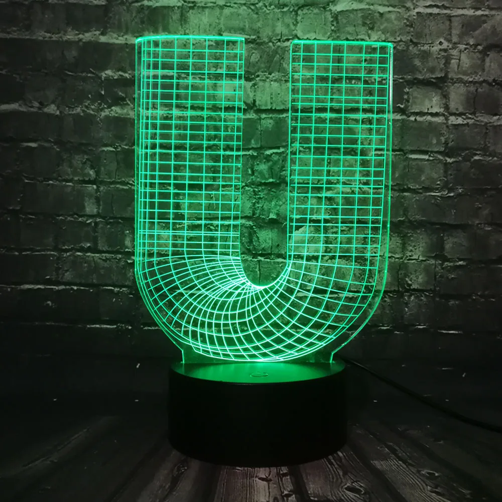 Уникальный 3D ночник Алфавит буквы U Красочный Светодиодный фонарь Swtich сенсорный пульт дистанционного акриловая декоративная домашняя спальня подарок