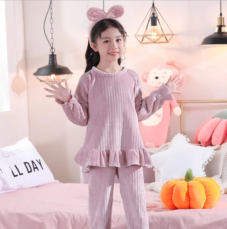 best nightgowns 3-12Year New Kids Winter Flannel Pajama Sets Children Girls Warm Thick Fleece Cartoon Pyjamas Girl long sleeve Sleepwear Suit nightgowns baby