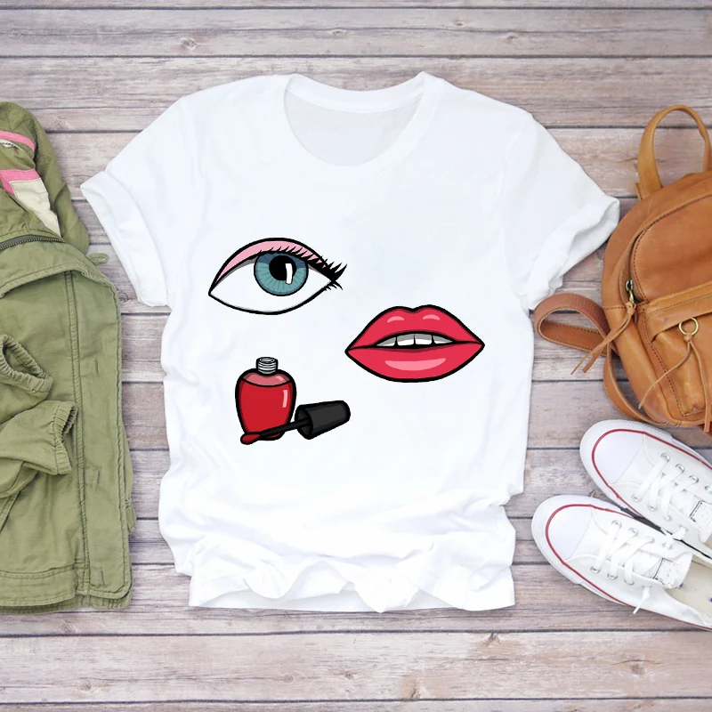 Женская футболка с принтом летняя мультяшным губ и ногтей 2020|Футболки| |