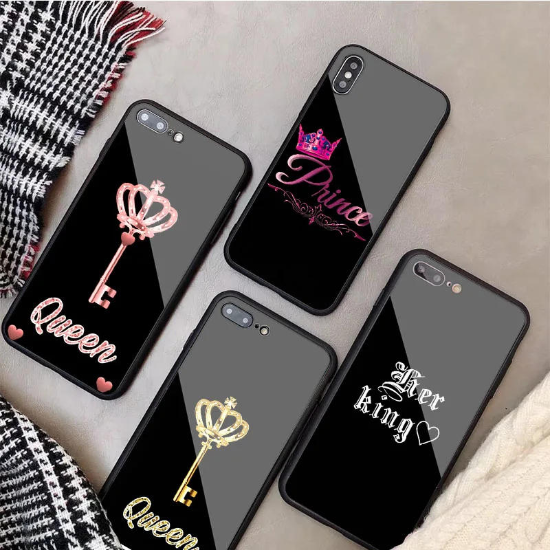 Чехол King Queen из закаленного стекла для телефона iphone 12 11 Pro Max 5 6 7 8 PLUS X XS XR XSMax корпус