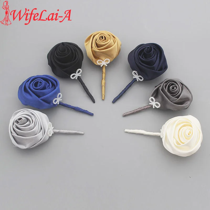 Best Men Corsages Wedding Party Prom Accessories Boutonniere Satin Rose