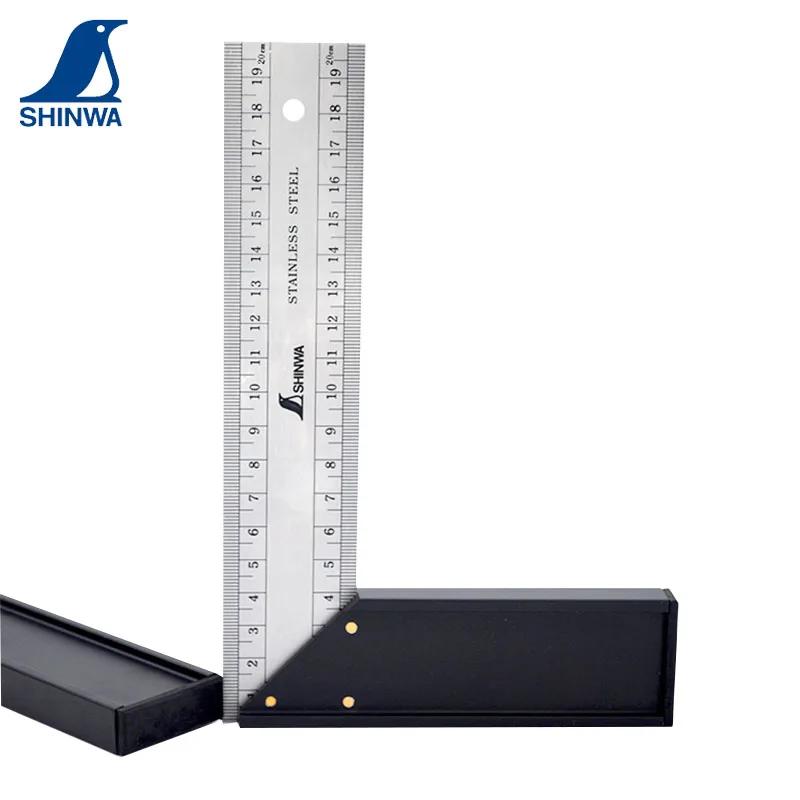 

High Quality SHINWA Penguin Miter Try Square Stainless Steel Right Angle Ruler 20/25/30cm Front and Back Same Scale