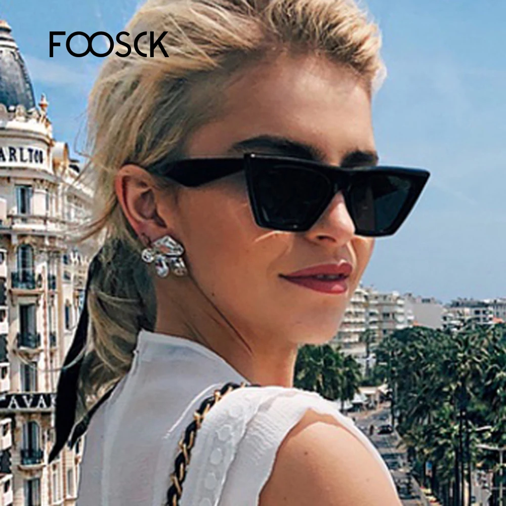 Женские очки в форме кошачий глаз FOOSCK солнцезащитные с синими и красными линзами