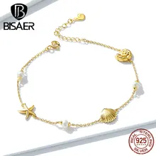Women Bracelets BISAER 925 Sterling Silver Summer Tropical Starfish Silver Chain Bracelets for Women Silver Jewelry EFB025