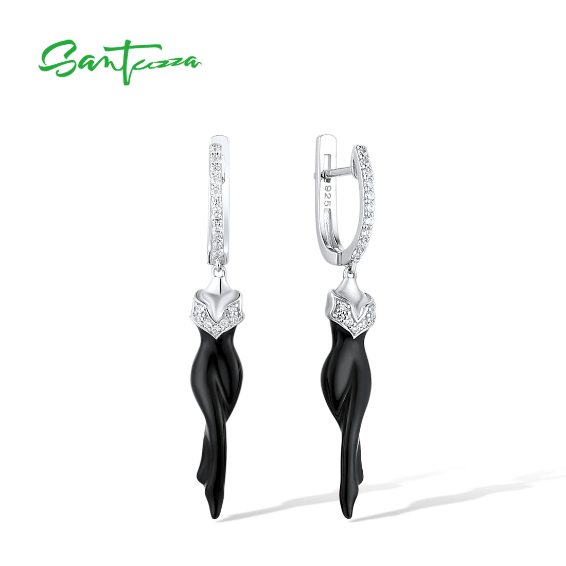 Schwarzes Abendkleid mit Zirkonia als Ohrhänger | 925 Silber Ohrringe