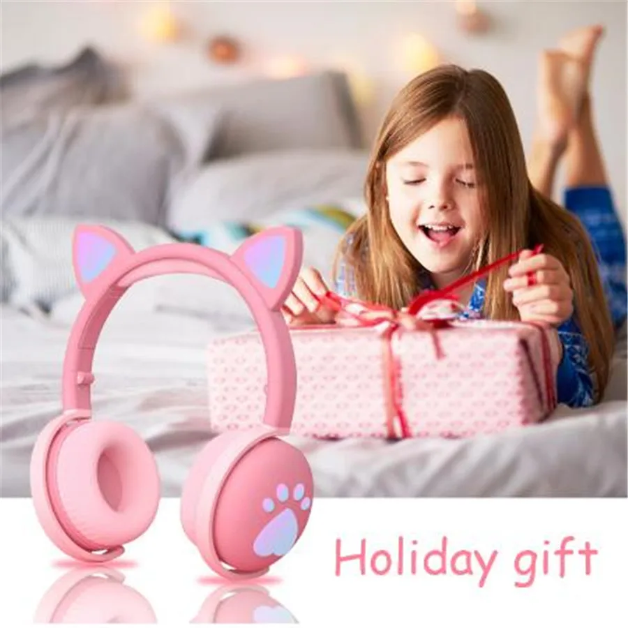 LED Cat Ear Headphones Bluetooth 5 0 Young People Kids Headset Support TF Card 3 5mm Plug With Mic Earphone For Chrismas Gift