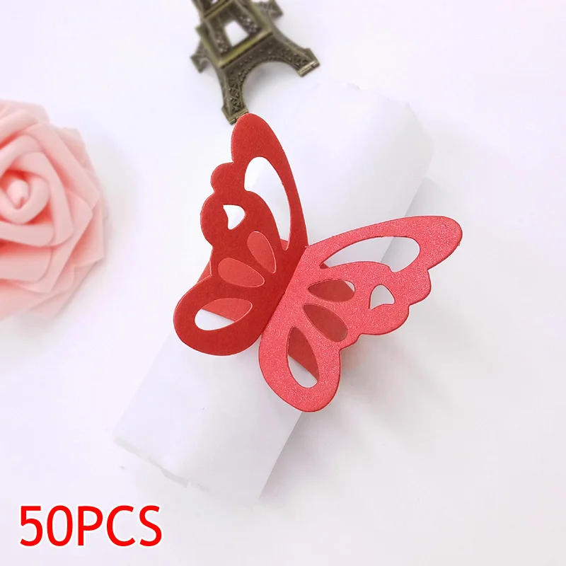 Красный 50 шт./компл., платье с милой бабочкой, Бумага кольца для салфеток принадлежности для Свадебная вечеринка украшения BJStore - Цвет: Красный