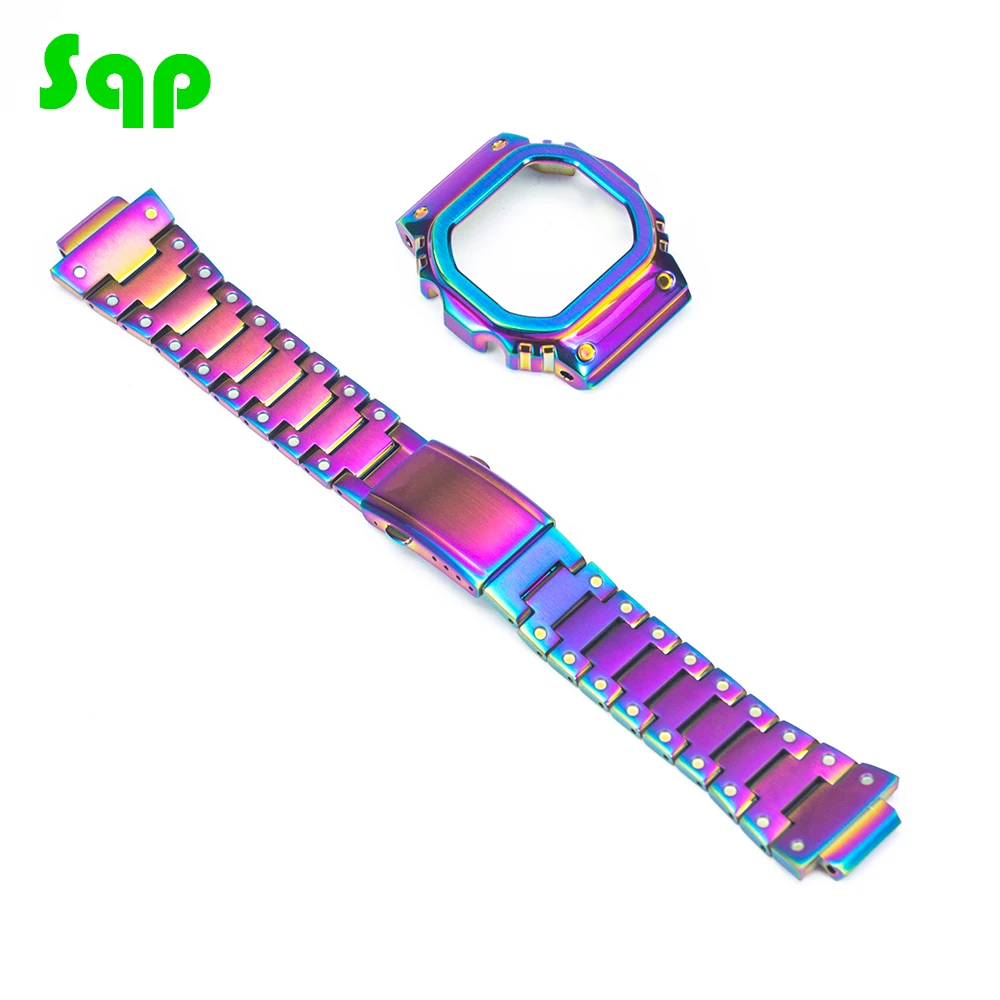 

DW5600/5610 Colorful Watch Upgrade Set Watchband Bezel/Case Metal 316L Stainless Steel Strap